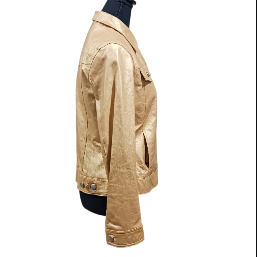 Metrostyle Gold Metallic Leather Jacket - Picture 8 of 13